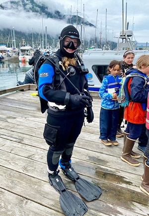 ADFampG Dive team member Katie Taylor at the science camp Kellii WoodADFampG