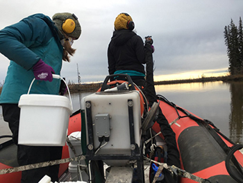 emFigure 3 Fairbanks Soil and Water Conservation District treating Elodea infestations in Totchaket Slough near Nenana 2020 KSWCDem