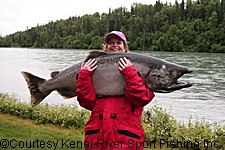 Sen Lisa Murkowski landed the second largest king salmon 63 pounds during the Kenai River Classic