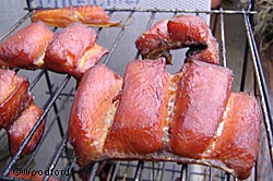 After thoroughly rinsing the salt from the fish allow it to dry before smoking The surface should be dry to the touch and shiny This will also cut the smoking time