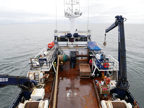 One of the vessels used for surveys this is the the FV Northwest Explorer These surveys use large marine vessels that can handle rougher seas and effectively tow a 600foot net for 30 to 60 minutes at 3 to 5 knots speed