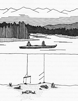 Traditional fishing methods with traditional gear  In Port Graham and Nanwalek the lines were called nuakatat and made from smokedried kelp roots rolled tightly together or of sinew  The line was attached to a horizontal bar from which several hooks and weights were suspended