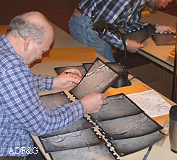 Biologist Peter Bente arranges aerial photos of the Western Arctic Caribou Herd Tens of thousands of animals are photographed and counted