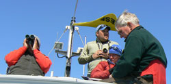 Researchers conduct a murrelet survey aboard the Gravina Photo by Holly Hughes