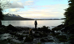 Crewmember standing at the mouth of Thimbleberry Creek in Sitka AK Photo by Matt Kern