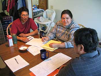 Joel Saccheus and Sandra Tahbone conduct an interview in Elim Alaska