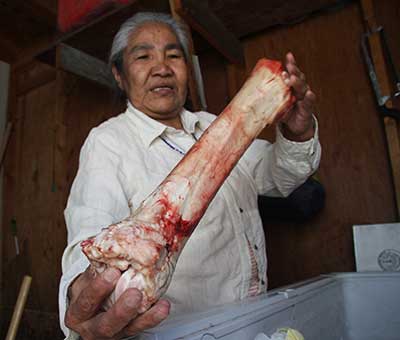 A Crooked Creek resident with a moose bone saved for marrow