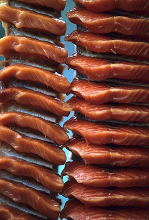 Drying king salmon