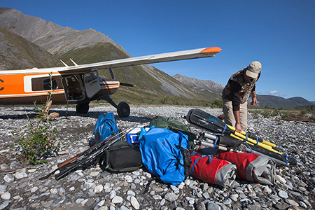 Tim Bowman is dropped off for a rafting sheep hunt in the Brooks Range