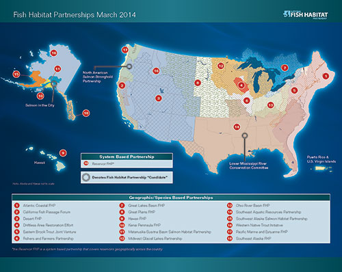 Figure 1 The network of 19 Fish Habitat Partnerships formed under the National Fish Habitat Partnership