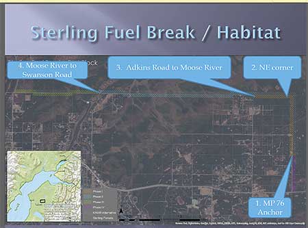 Sterling area map showing proposed fuel break The Kenai National Wildlife Refuge and the Alaska State Division of Forestry are partners in the project and adjacent landowners including Cook Inlet Regional Inc CIRI are involved Community meetings will be held in the winter of 201516 to include the public in the process