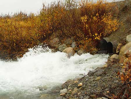 An undersized culvert on the Seward Peninsula during a high flow event