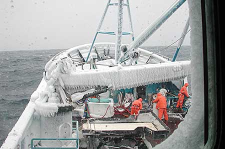 A Bering Sea crab boat A variety of factors have combined to make this fishery much less dangerous ADFampG photo