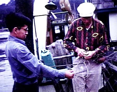 Valley of the Kings offers a look at the Taku River fishery in the 1960s A Juneau gillnetter repairs his net in Harris Harbor in Juneau ldquoCompetition for the kings will be keen and nearly 80 boats will participaterdquo