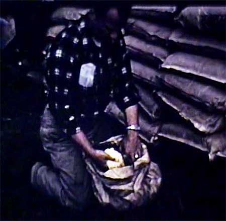 In ldquoRainbows for the Sportsmenrdquo about fish stocking a fisheries biologist scoops handfuls of powder from a burlap sack note stack behind him as the narrator explains ldquoThese sacks contain the roetenone or fish toxicant that will eradicate the undesireable fishhellip it is harmless to humans and other warmblooded animalsrdquo The roetenone is ldquoappliedrdquo by towing the burlap sacks behind a skiff