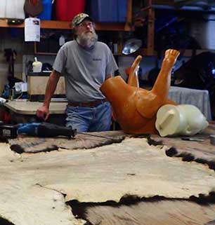Taxidermist Jeff Kihlmire with a bear rug in progress
