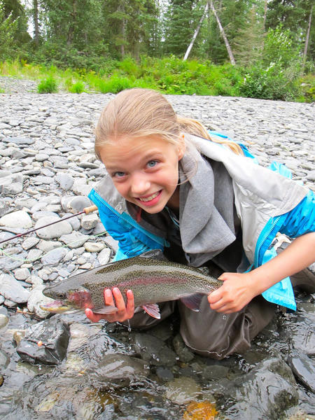 Ann Shumway with a nice Russian River rainbow trout  Photo by Bill Shumway