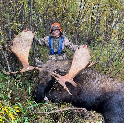 Olly Dunlavey harvested his first moose on a hunt with his dad out of Shageluk Photo by Joe Dunlavey used with permission