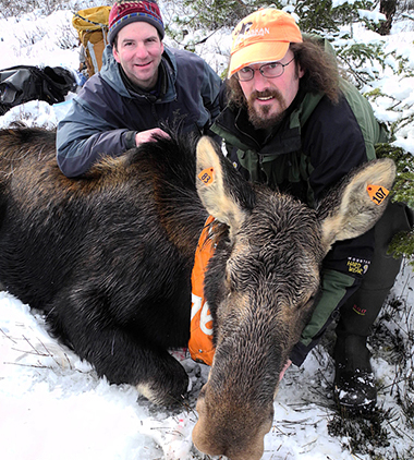 Jeff with biologist Anthony Crupi processing a moose on the Gustavus Forelands Kevin White photo