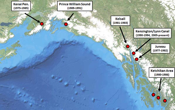 Figure 1 Location of historical ADFG mountain goat research studies